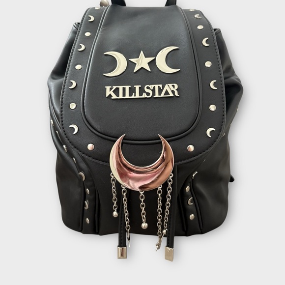 Killstar Black Silver Moon Star Chain Drop Leatherette Backpack - Gothic Witchy - Picture 2 of 10